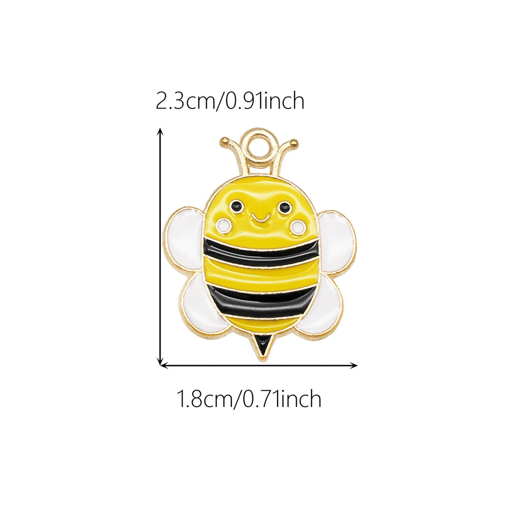 10pcs 23x18mm Cute Bee Charm Enamel Cartoon Bumblebee Pendant Alloy Jewelry Accessories for Necklace Bracelet Making DIY Crafts Decor