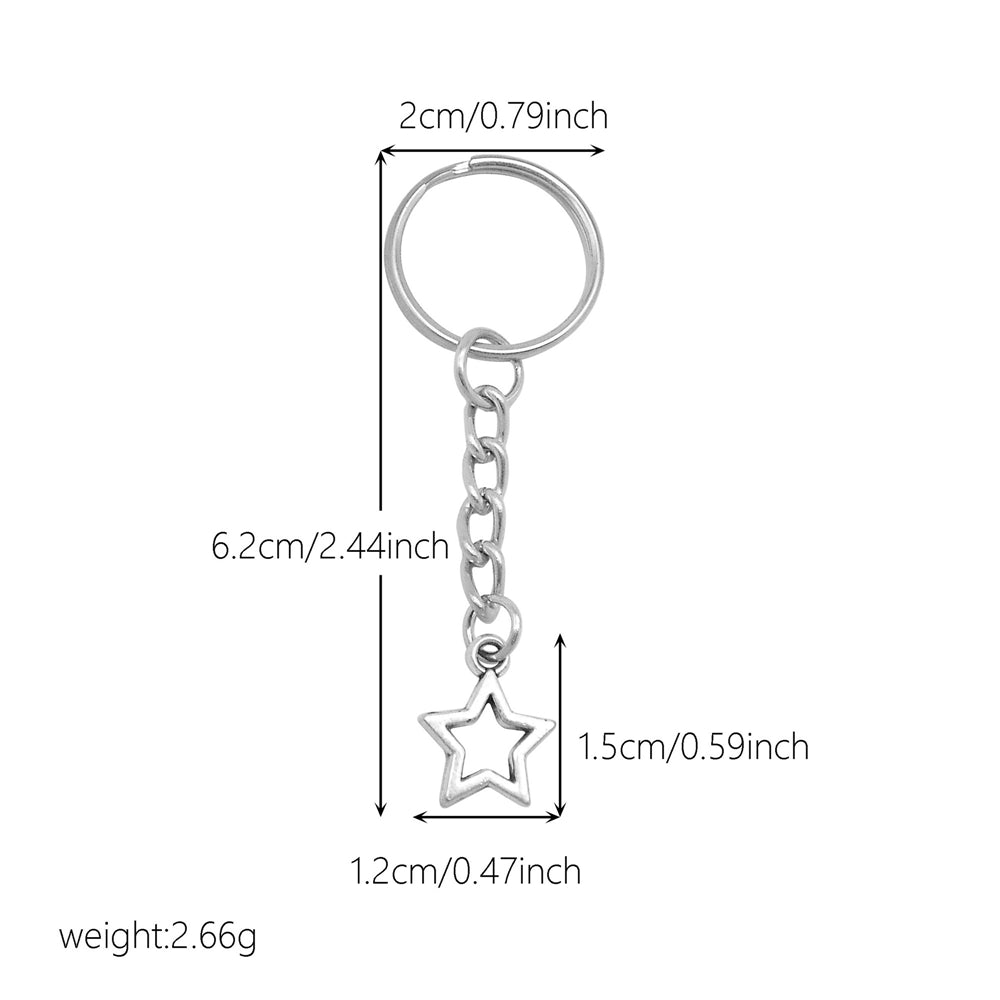 10Pcs Retro Silver Dangle Pendant with Conncetor Loop - Alloy Keyring Heart Star Moon Shape Charm Handmade Keychain for Car Key & Bag Decoration