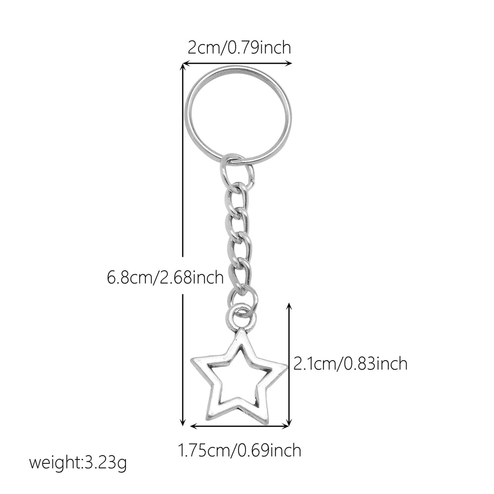 10Pcs Retro Silver Dangle Pendant with Conncetor Loop - Alloy Keyring Heart Star Moon Shape Charm Handmade Keychain for Car Key & Bag Decoration