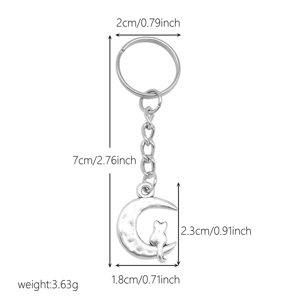 10Pcs Retro Silver Dangle Pendant with Conncetor Loop - Alloy Keyring Heart Star Moon Shape Charm Handmade Keychain for Car Key & Bag Decoration