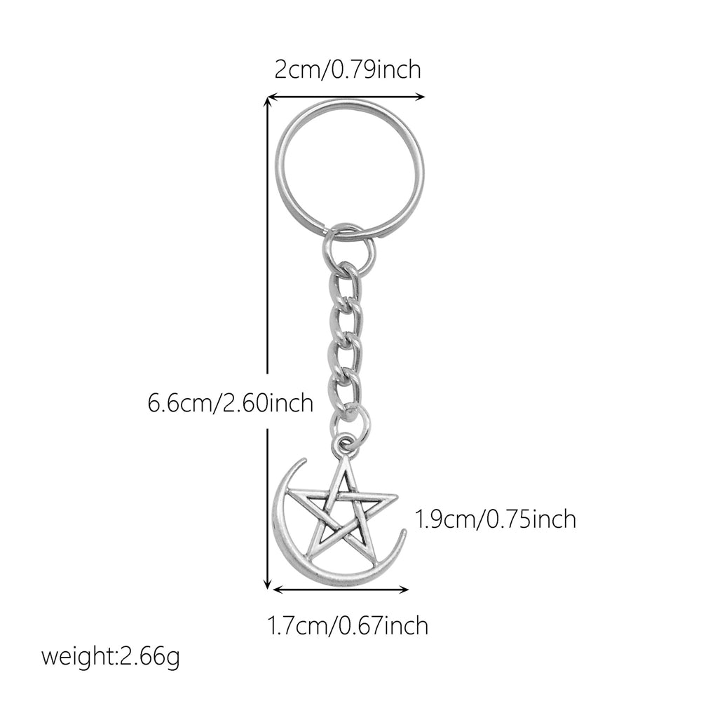10Pcs Retro Silver Dangle Pendant with Conncetor Loop - Alloy Keyring Heart Star Moon Shape Charm Handmade Keychain for Car Key & Bag Decoration