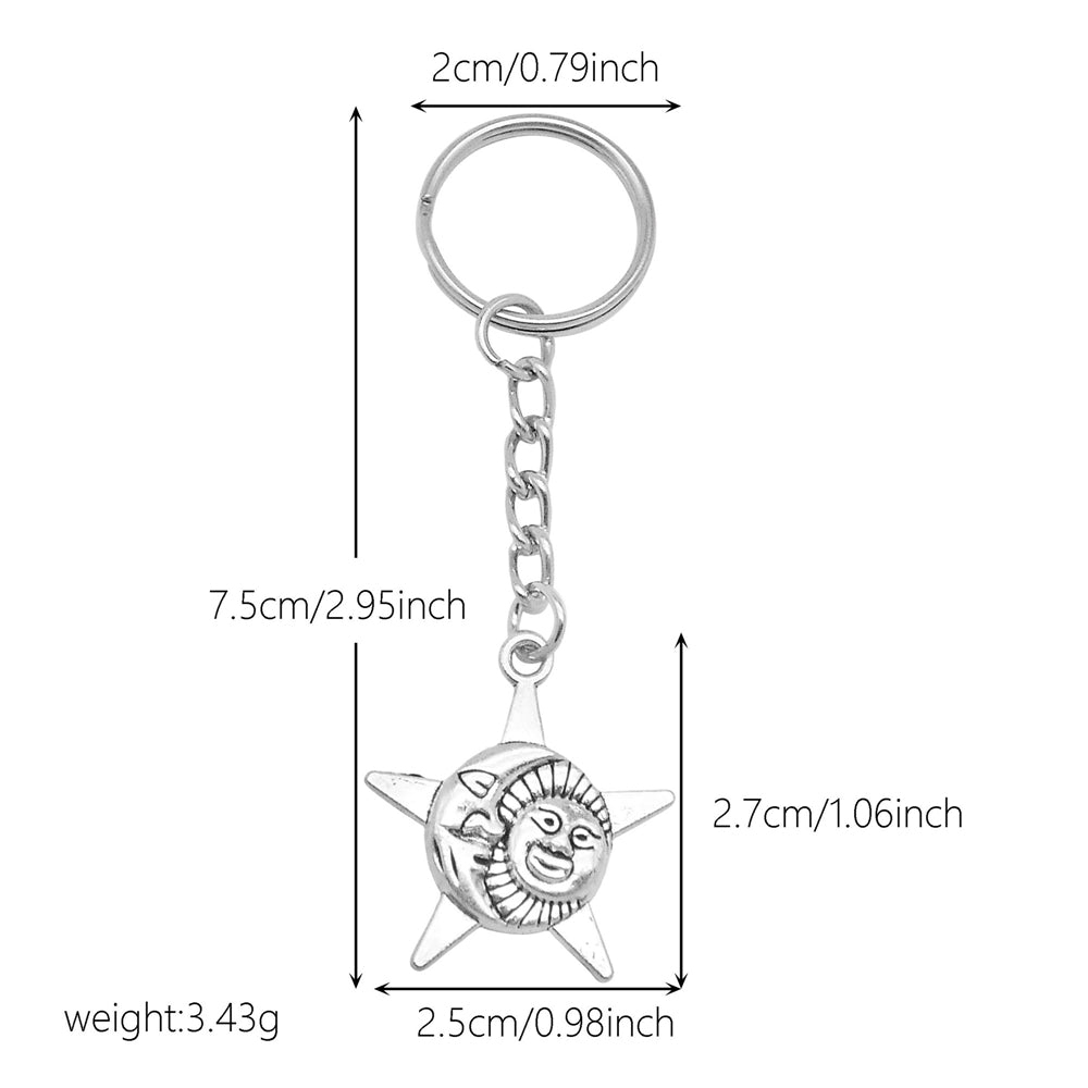 10Pcs Retro Silver Dangle Pendant with Conncetor Loop - Alloy Keyring Heart Star Moon Shape Charm Handmade Keychain for Car Key & Bag Decoration