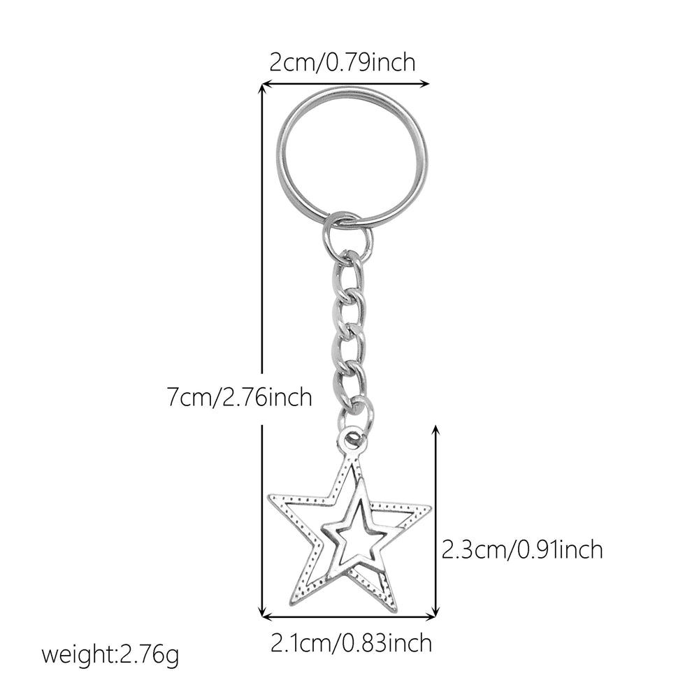 10Pcs Retro Silver Dangle Pendant with Conncetor Loop - Alloy Keyring Heart Star Moon Shape Charm Handmade Keychain for Car Key & Bag Decoration