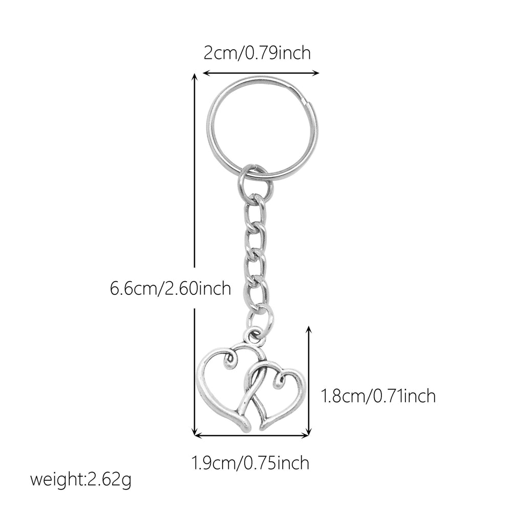 10Pcs Retro Silver Dangle Pendant with Conncetor Loop - Alloy Keyring Heart Star Moon Shape Charm Handmade Keychain for Car Key & Bag Decoration