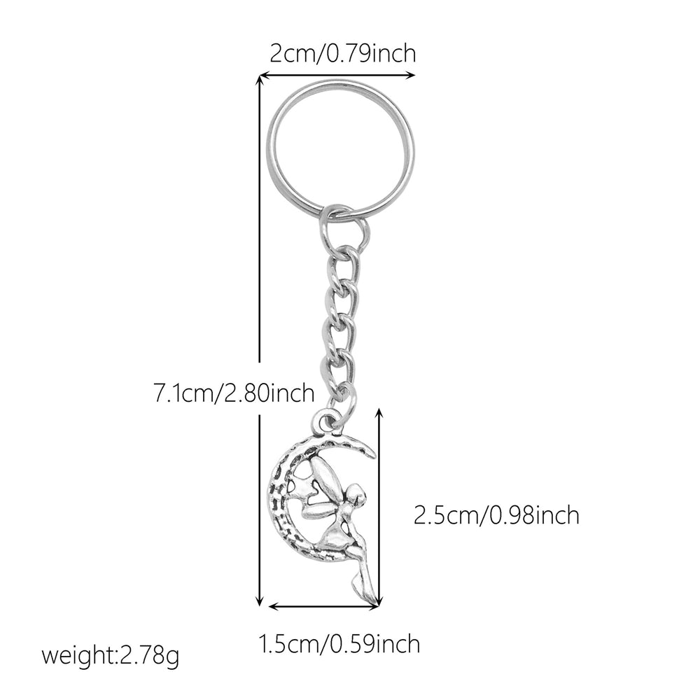 10Pcs Retro Silver Dangle Pendant with Conncetor Loop - Alloy Keyring Heart Star Moon Shape Charm Handmade Keychain for Car Key & Bag Decoration