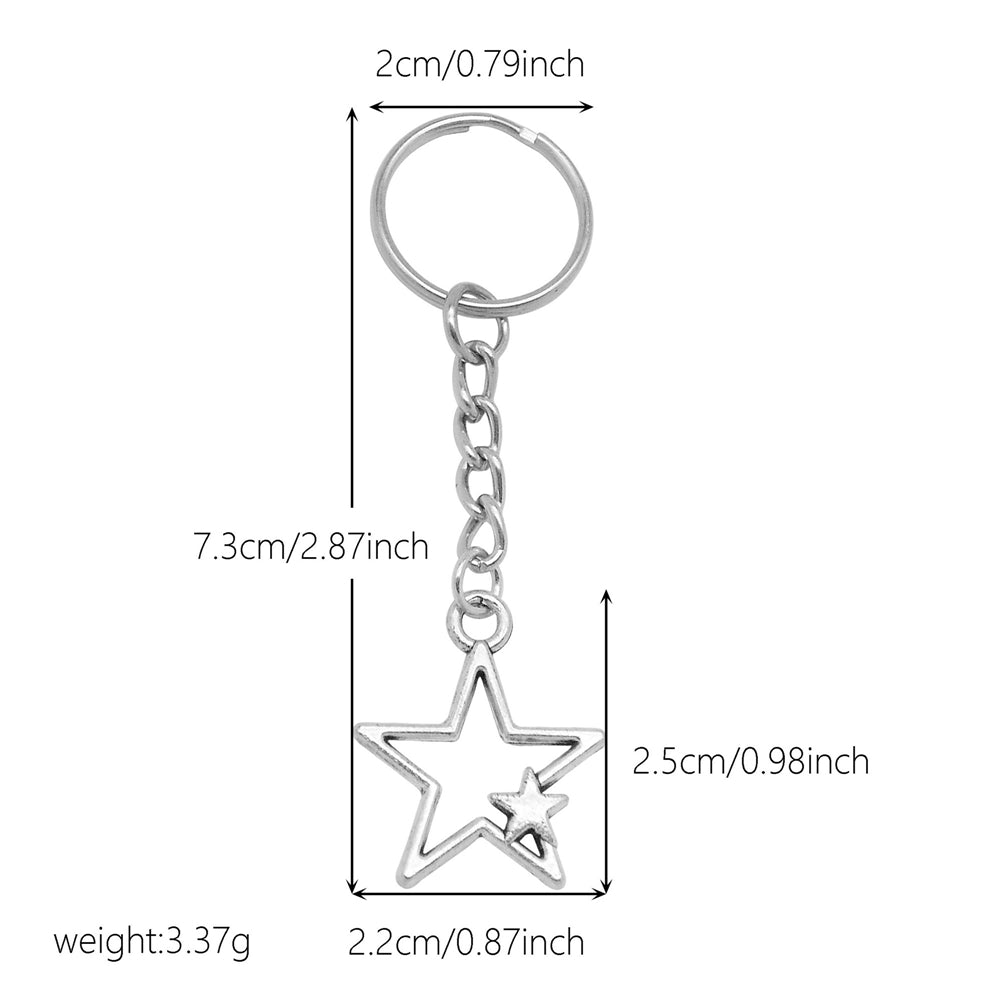 10Pcs Retro Silver Dangle Pendant with Conncetor Loop - Alloy Keyring Heart Star Moon Shape Charm Handmade Keychain for Car Key & Bag Decoration