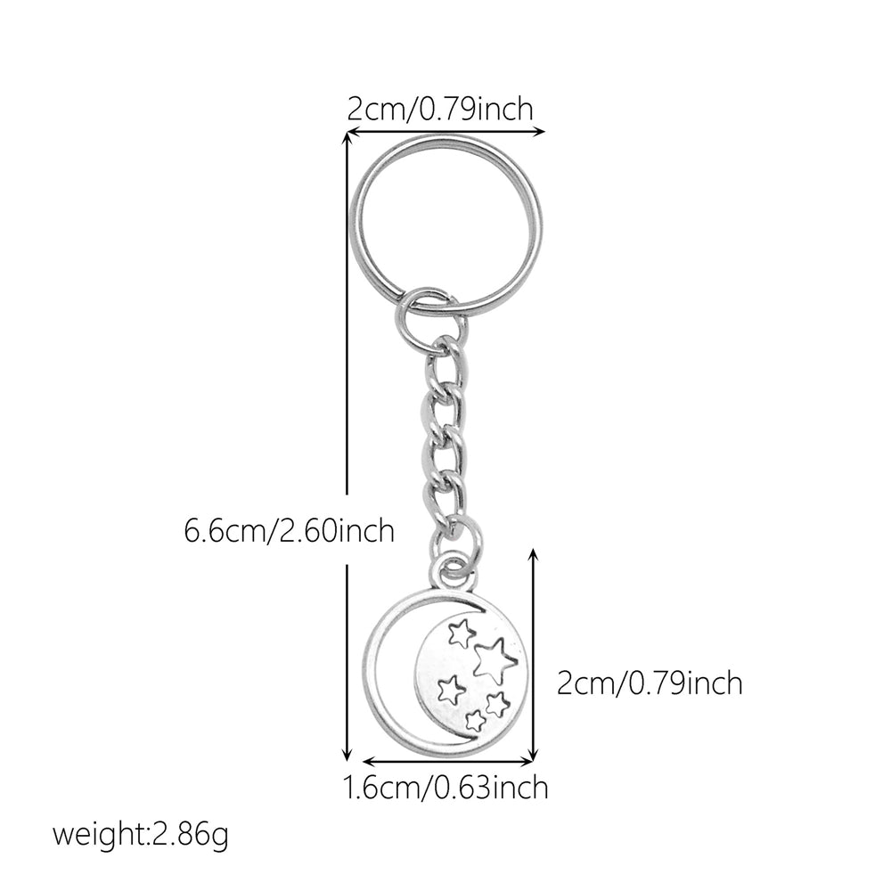 10Pcs Retro Silver Dangle Pendant with Conncetor Loop - Alloy Keyring Heart Star Moon Shape Charm Handmade Keychain for Car Key & Bag Decoration