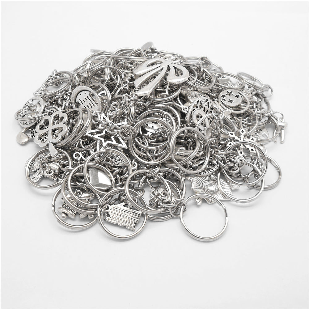 10Pcs Retro Silver Dangle Pendant with Conncetor Loop - Alloy Keyring Heart Star Moon Shape Charm Handmade Keychain for Car Key & Bag Decoration