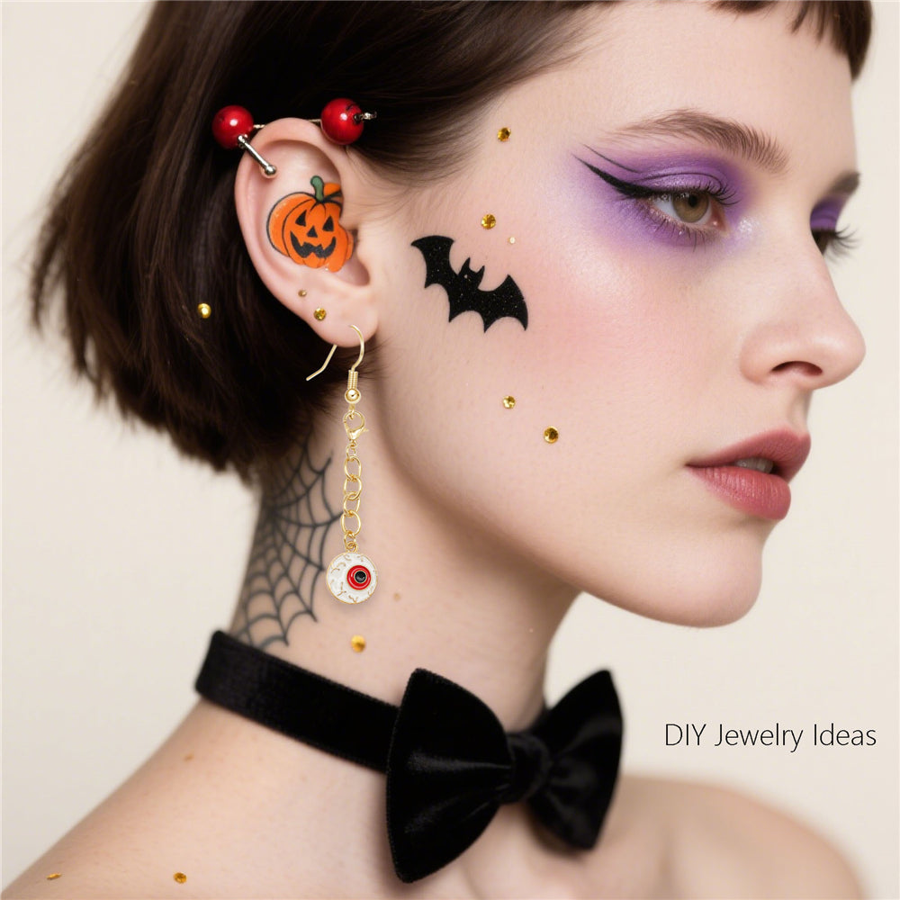 10Pcs Halloween Dangle Charm with Lobster Clasp - Alloy Keychain Bat Ghost Spider Shape Pendant for Bag Decoration DIY Jewelry Earrings Supplies