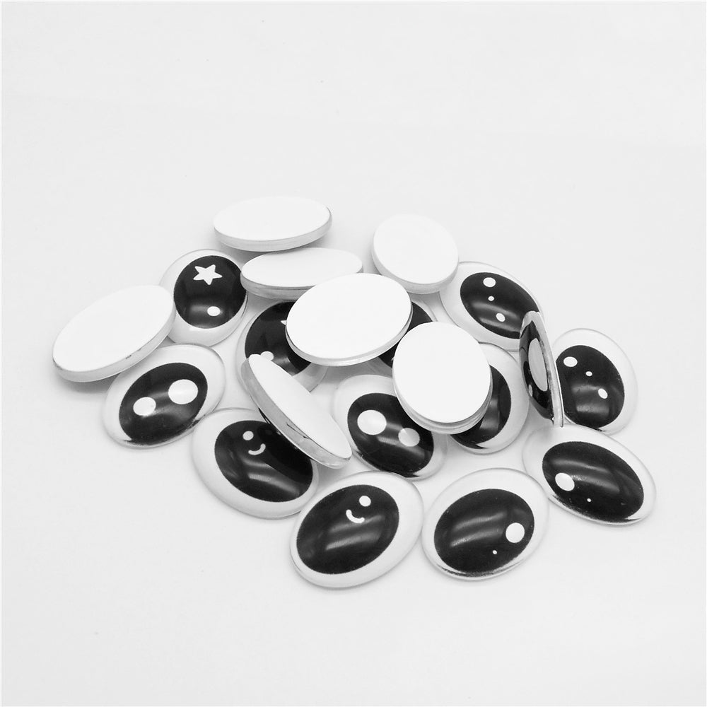 10pairs Cartoon Bear Eyes Oval Doll Eyes Flat Back Glass Cabochons for Plush Doll Toy Decor, DIY Jewelry Making Supplies