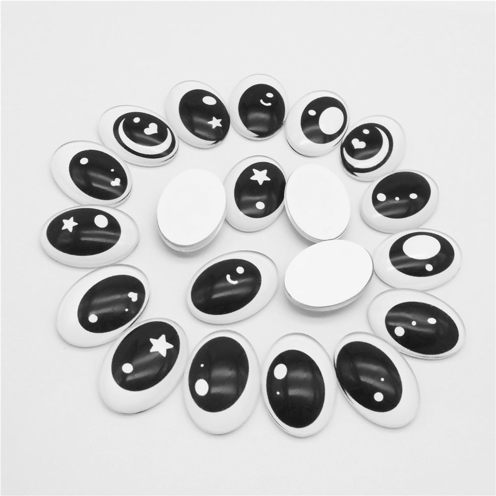 10pairs Cartoon Bear Eyes Oval Doll Eyes Flat Back Glass Cabochons for Plush Doll Toy Decor, DIY Jewelry Making Supplies