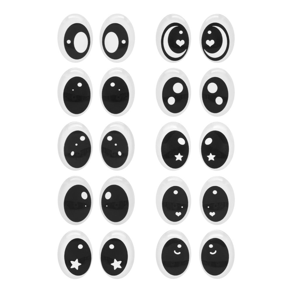 10pairs Cartoon Bear Eyes Oval Doll Eyes Flat Back Glass Cabochons for Plush Doll Toy Decor, DIY Jewelry Making Supplies