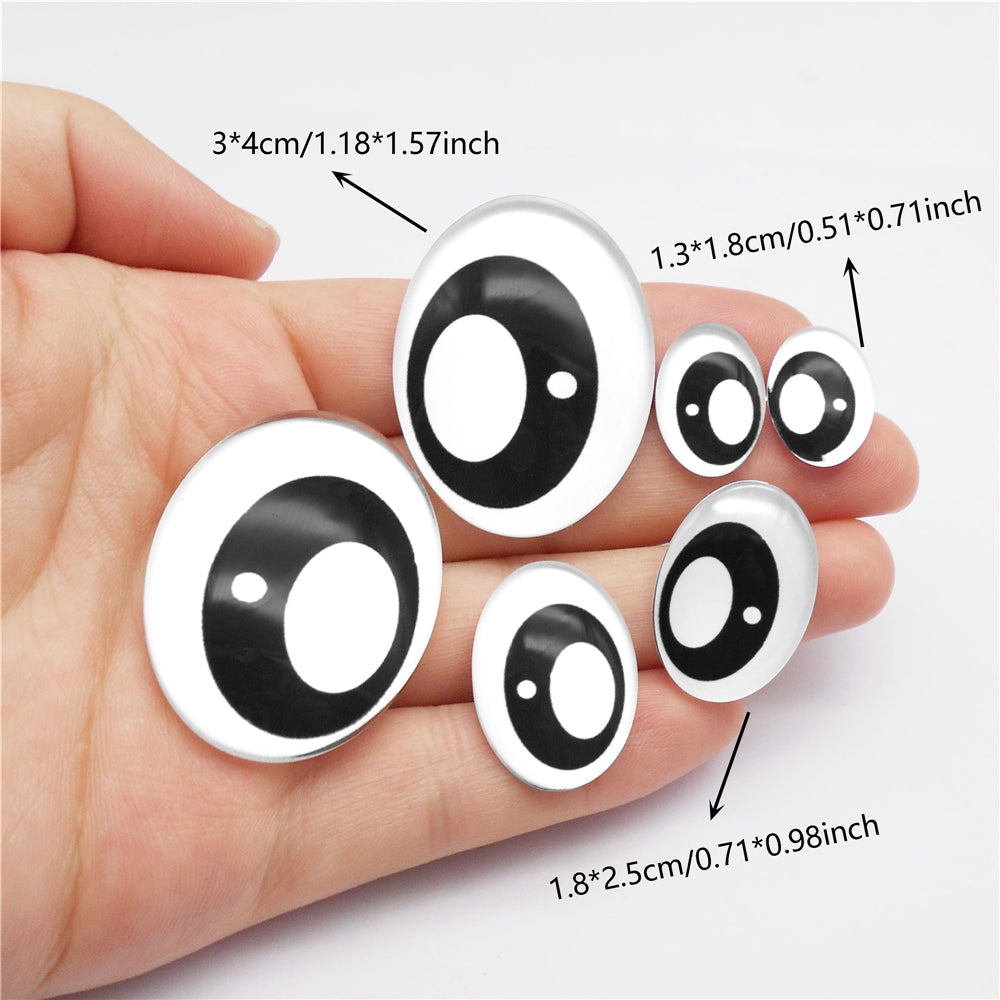 10pairs Cartoon Bear Eyes Oval Doll Eyes Flat Back Glass Cabochons for Plush Doll Toy Decor, DIY Jewelry Making Supplies