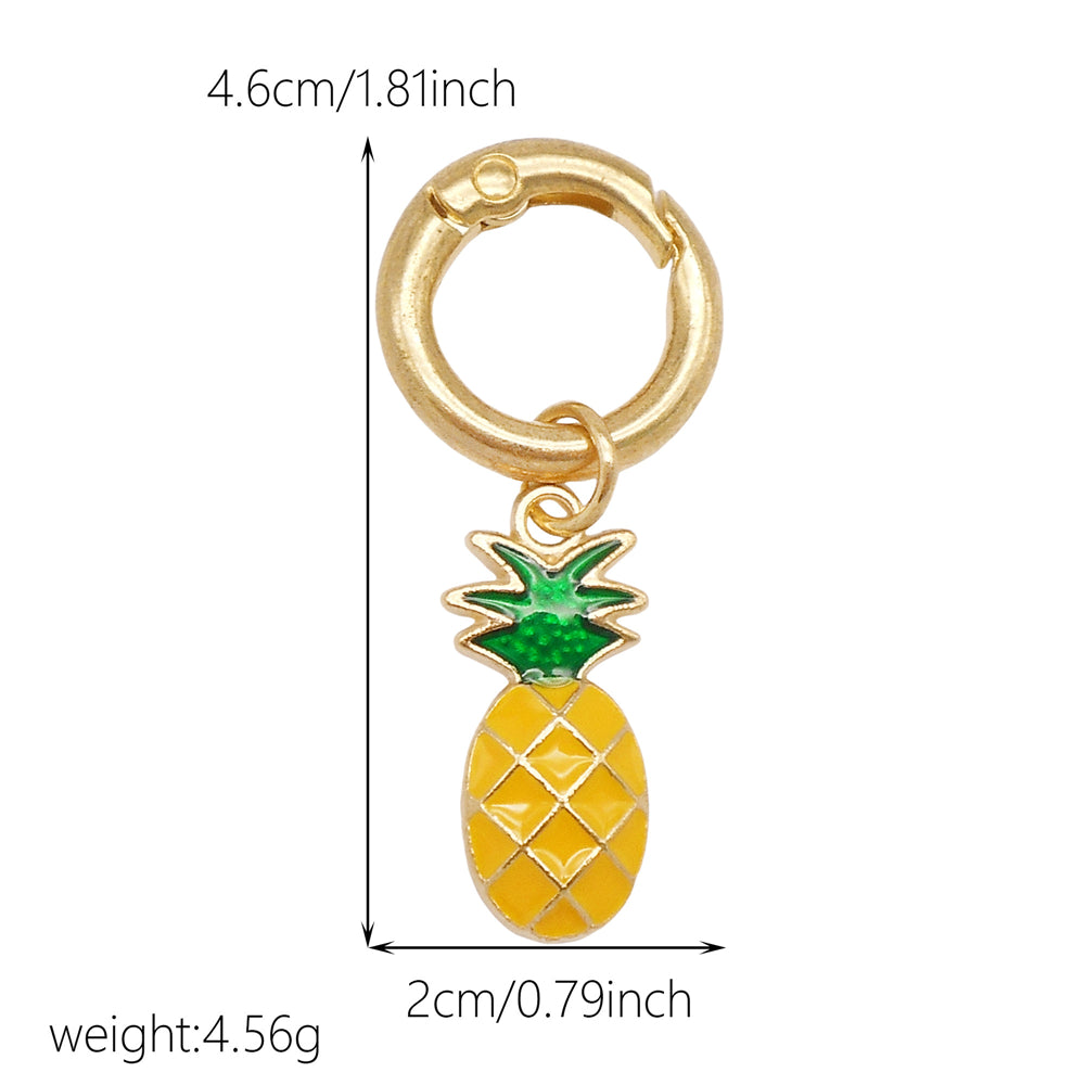 10Pcs Enamel Fruit Charm Keyring Metal Pineapple Apple Design Pendant with Clasp for Key Bag Purse Decor, DIY Jewelry Supplies