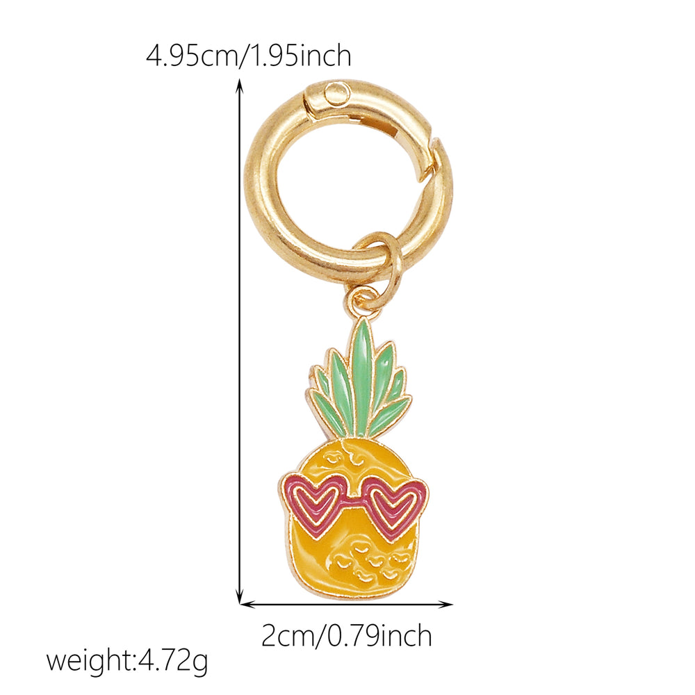 10Pcs Enamel Fruit Charm Keyring Metal Pineapple Apple Design Pendant with Clasp for Key Bag Purse Decor, DIY Jewelry Supplies