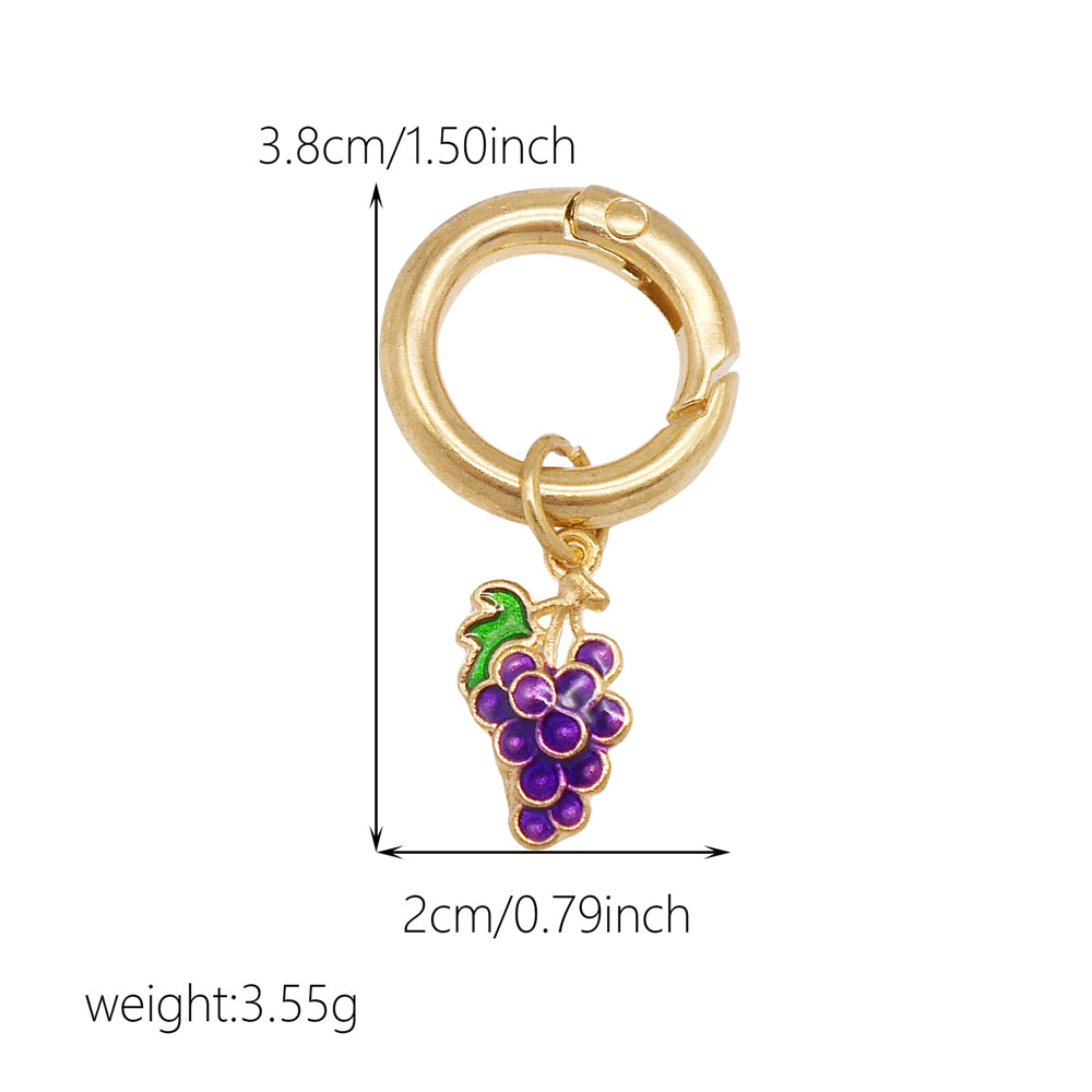 10Pcs Enamel Fruit Charm Keyring Metal Pineapple Apple Design Pendant with Clasp for Key Bag Purse Decor, DIY Jewelry Supplies