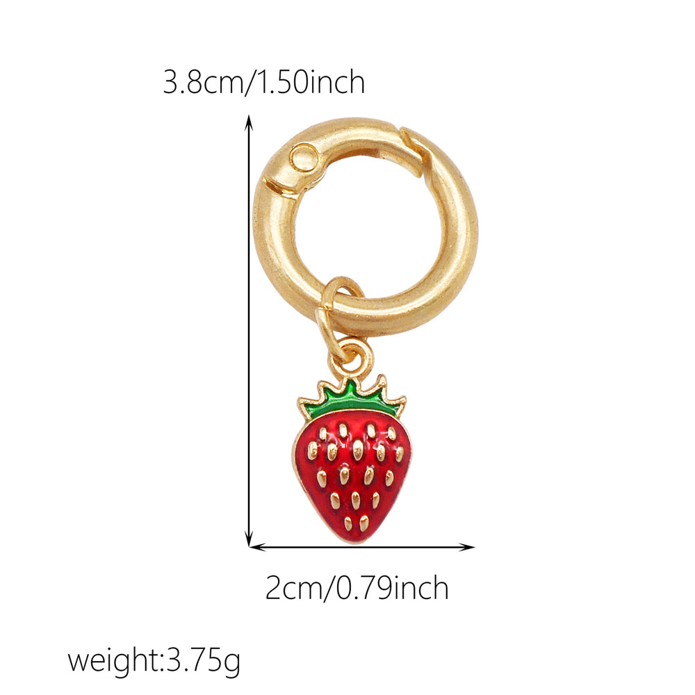 10Pcs Enamel Fruit Charm Keyring Metal Pineapple Apple Design Pendant with Clasp for Key Bag Purse Decor, DIY Jewelry Supplies