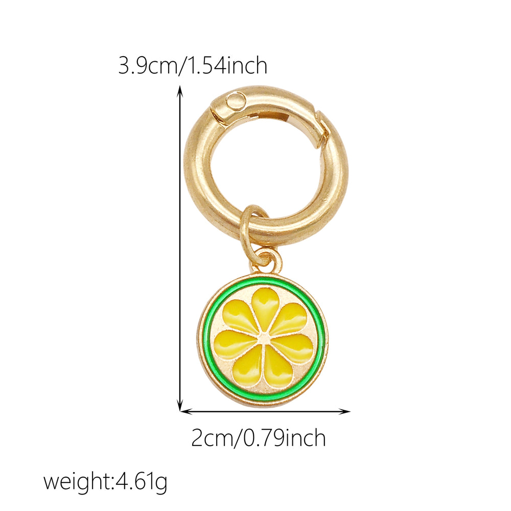10Pcs Enamel Fruit Charm Keyring Metal Pineapple Apple Design Pendant with Clasp for Key Bag Purse Decor, DIY Jewelry Supplies