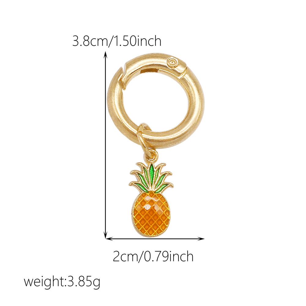 10Pcs Enamel Fruit Charm Keyring Metal Pineapple Apple Design Pendant with Clasp for Key Bag Purse Decor, DIY Jewelry Supplies