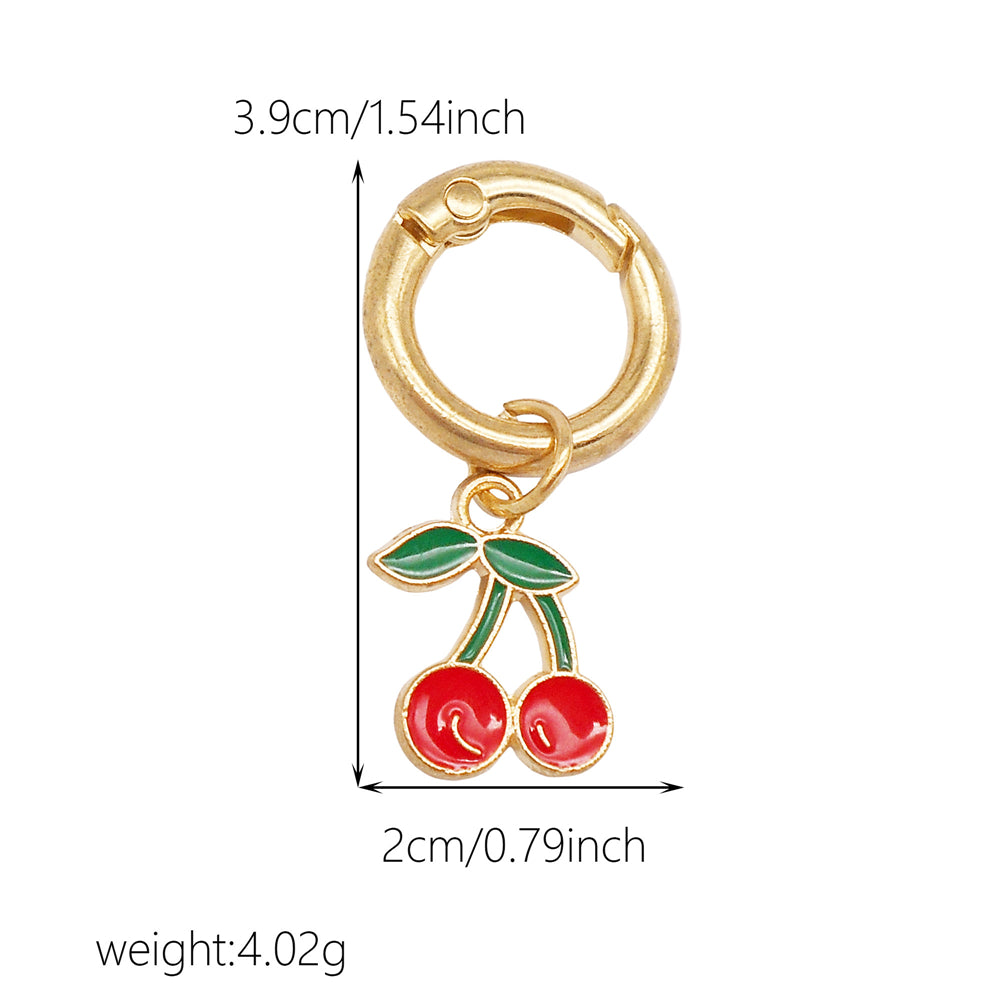 10Pcs Enamel Fruit Charm Keyring Metal Pineapple Apple Design Pendant with Clasp for Key Bag Purse Decor, DIY Jewelry Supplies