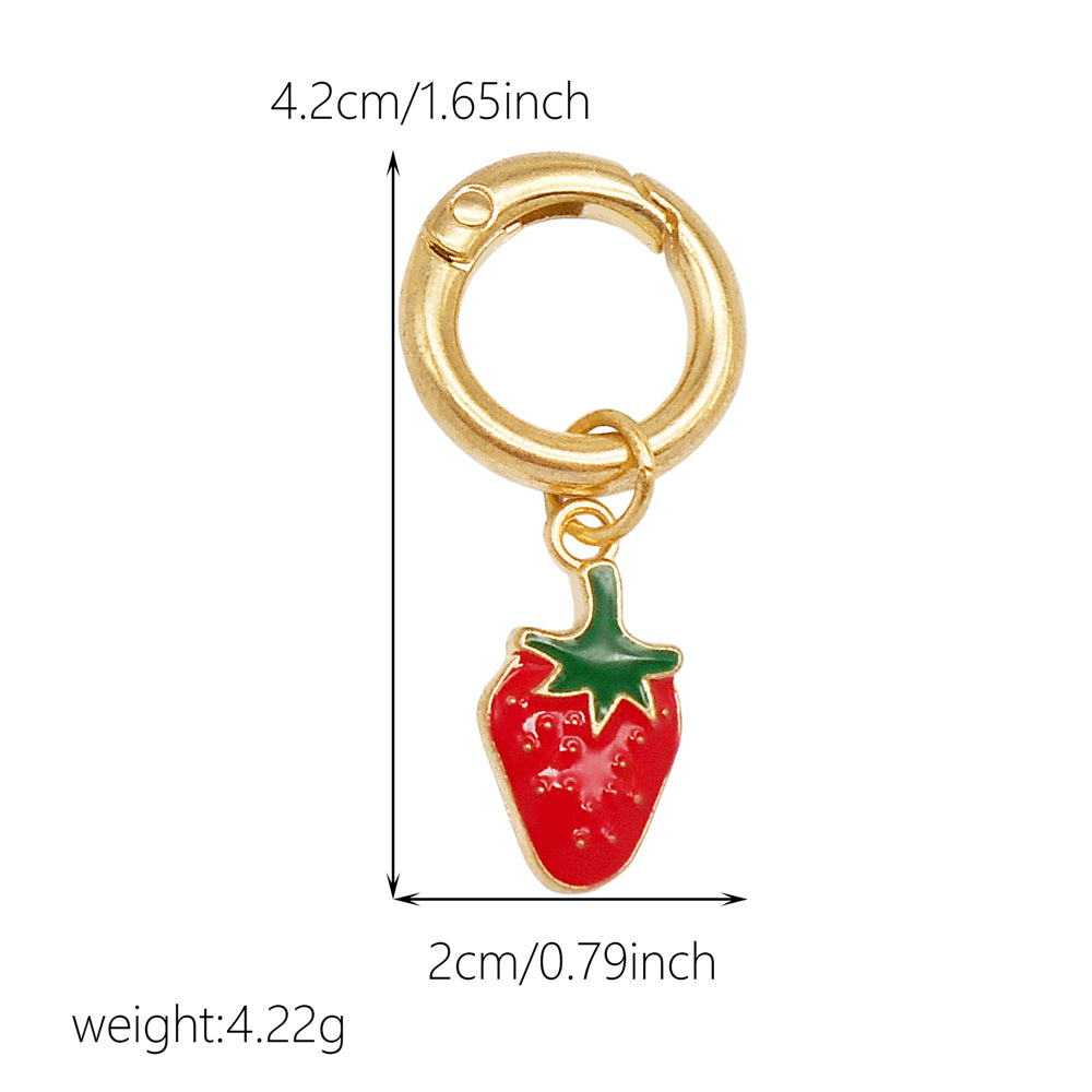 10Pcs Enamel Fruit Charm Keyring Metal Pineapple Apple Design Pendant with Clasp for Key Bag Purse Decor, DIY Jewelry Supplies