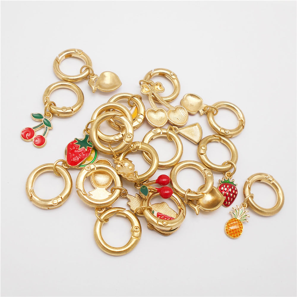 10Pcs Enamel Fruit Charm Keyring Metal Pineapple Apple Design Pendant with Clasp for Key Bag Purse Decor, DIY Jewelry Supplies