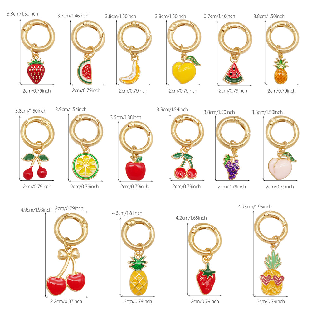 10Pcs Enamel Fruit Charm Keyring Metal Pineapple Apple Design Pendant with Clasp for Key Bag Purse Decor, DIY Jewelry Supplies