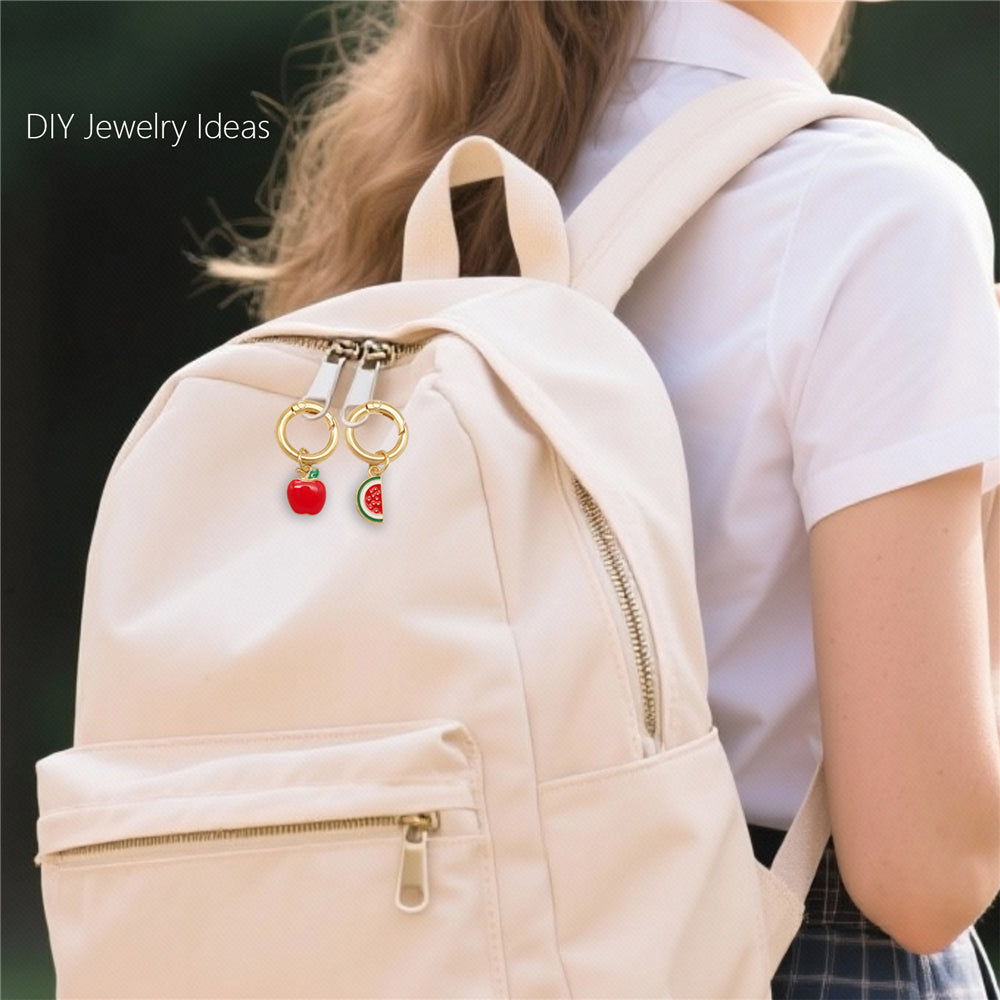 10Pcs Enamel Fruit Charm Keyring Metal Pineapple Apple Design Pendant with Clasp for Key Bag Purse Decor, DIY Jewelry Supplies
