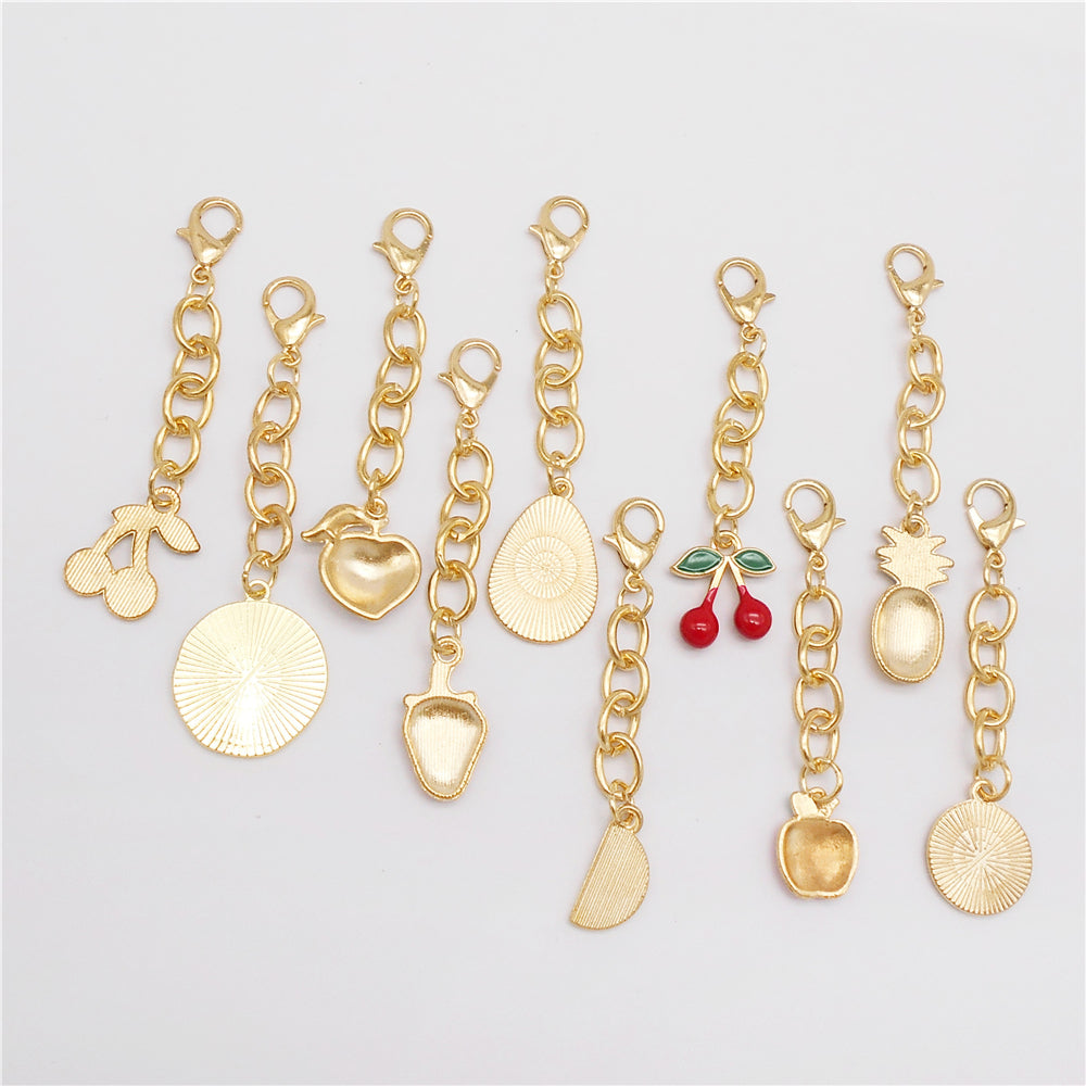 10Pcs Enamel Fruit Charm with Hanging Chain - Keychain Metal Accessory Clip on Pendant for Bag Key Phone Case Decor, Jewelry Making Supplies