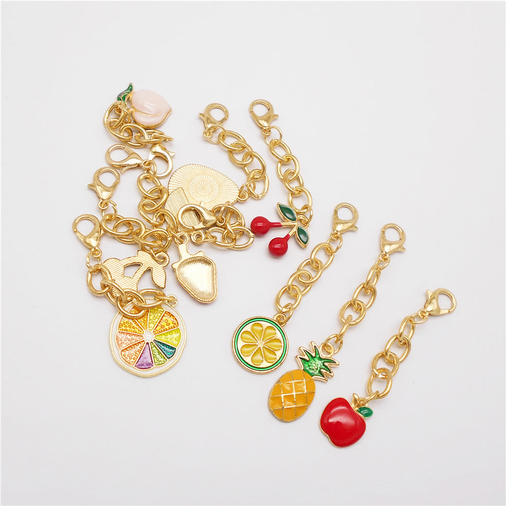 10Pcs Enamel Fruit Charm with Hanging Chain - Keychain Metal Accessory Clip on Pendant for Bag Key Phone Case Decor, Jewelry Making Supplies