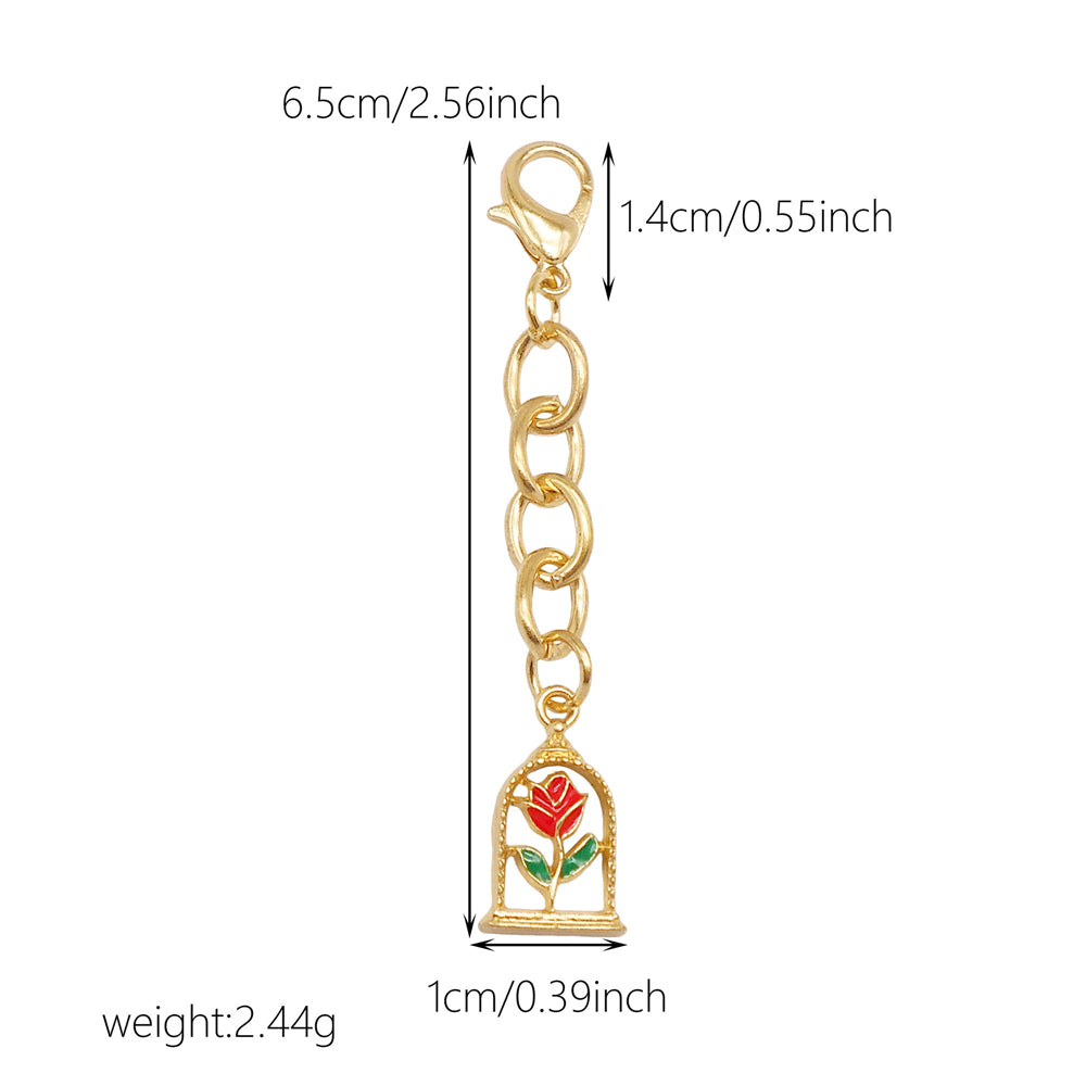 10Pcs Flower Pendant on Chain Enamel Floral Chain with Hanging Chain for Bag Key Purse Decor, DIY Jewelry Supplies