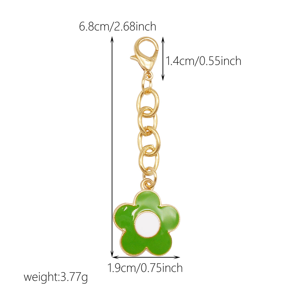 10Pcs Flower Pendant on Chain Enamel Floral Chain with Hanging Chain for Bag Key Purse Decor, DIY Jewelry Supplies