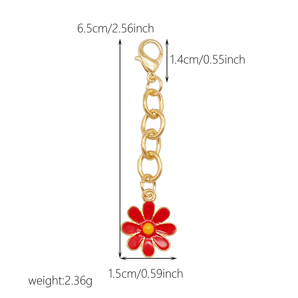 10Pcs Flower Pendant on Chain Enamel Floral Chain with Hanging Chain for Bag Key Purse Decor, DIY Jewelry Supplies
