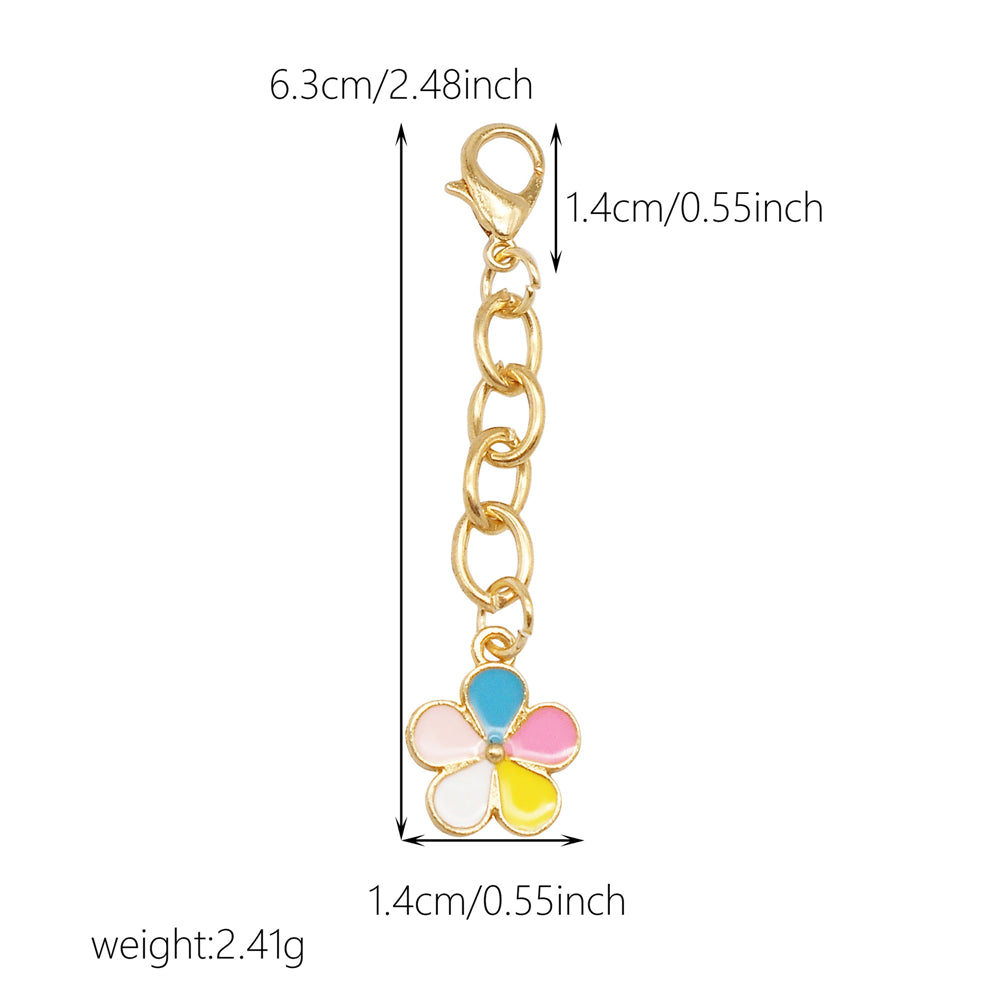 10Pcs Flower Pendant on Chain Enamel Floral Chain with Hanging Chain for Bag Key Purse Decor, DIY Jewelry Supplies