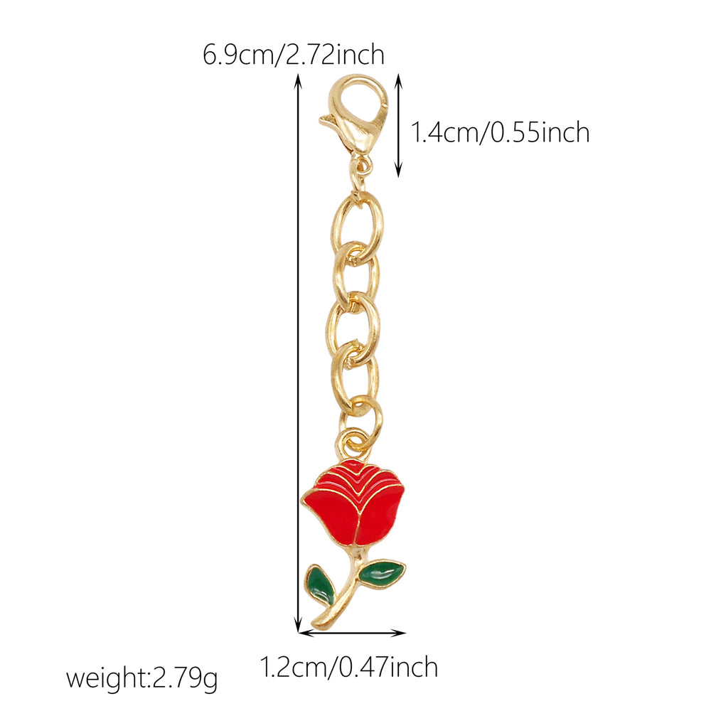 10Pcs Flower Pendant on Chain Enamel Floral Chain with Hanging Chain for Bag Key Purse Decor, DIY Jewelry Supplies