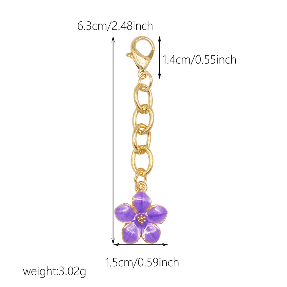10Pcs Flower Pendant on Chain Enamel Floral Chain with Hanging Chain for Bag Key Purse Decor, DIY Jewelry Supplies