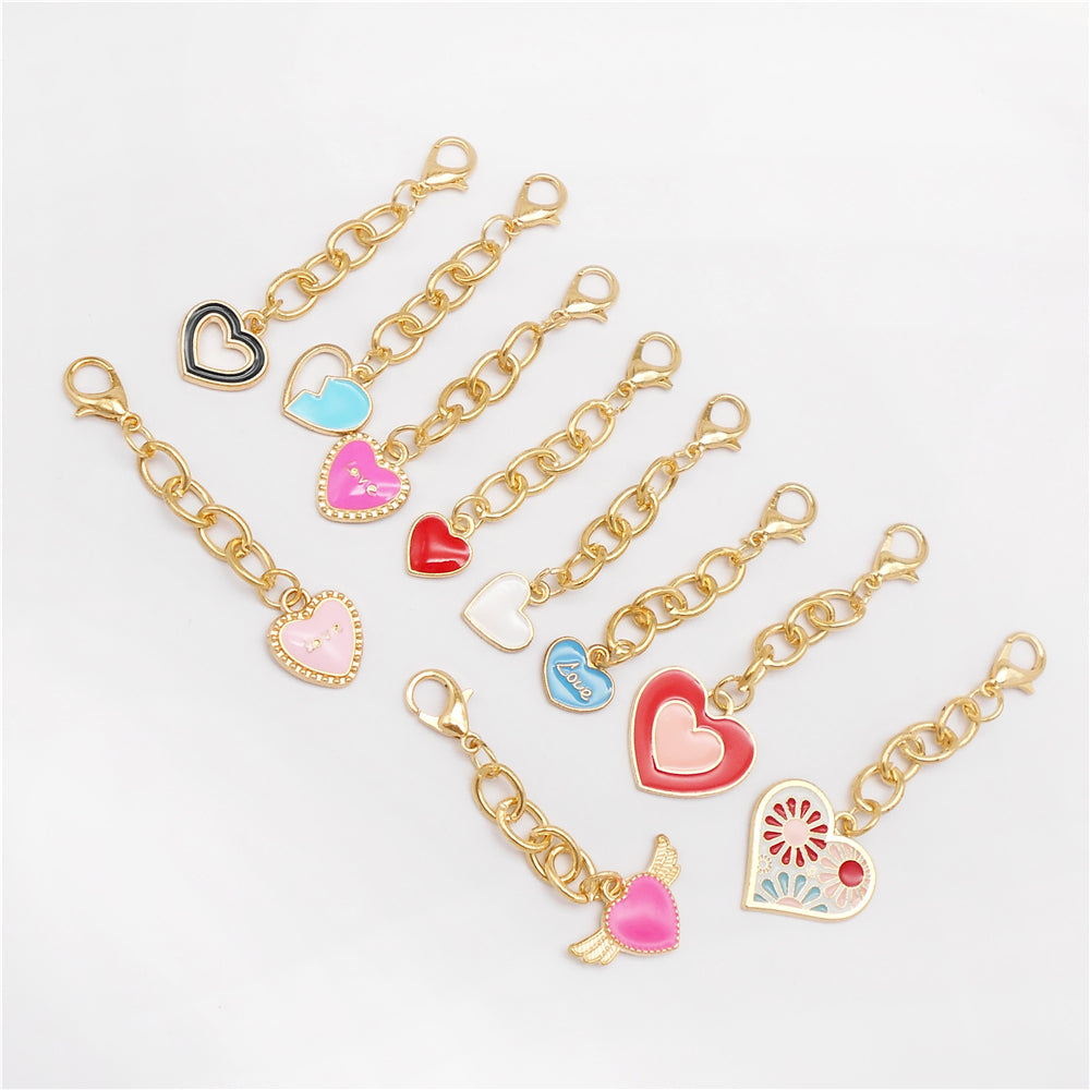 10Pcs Enamel Heart Charm Keychain Metal Chain Charm Clip on Pendant for Bag Key Phone Case Hanging Decor, DIY Jewelry Supplies