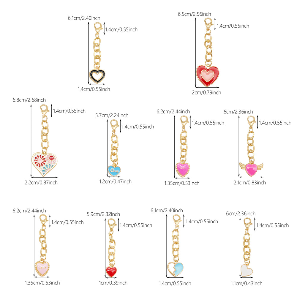 10Pcs Enamel Heart Charm Keychain Metal Chain Charm Clip on Pendant for Bag Key Phone Case Hanging Decor, DIY Jewelry Supplies