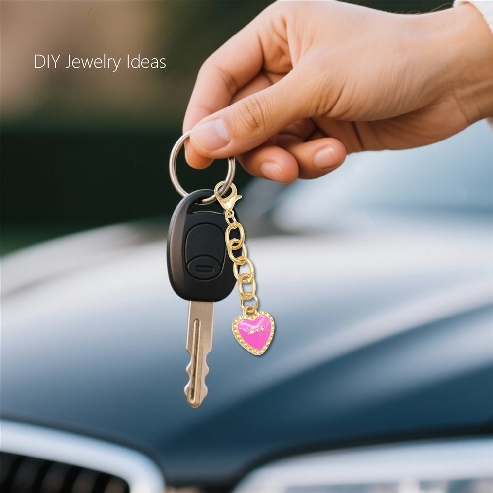 10Pcs Enamel Heart Charm Keychain Metal Chain Charm Clip on Pendant for Bag Key Phone Case Hanging Decor, DIY Jewelry Supplies
