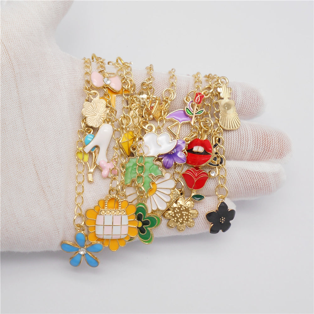 6/9Pcs Lip Balm Charm with Cute Flower Marine Life Cherry Dangle Metal Lip Gloss Keychain for Key Bag Purse Hanging Decor