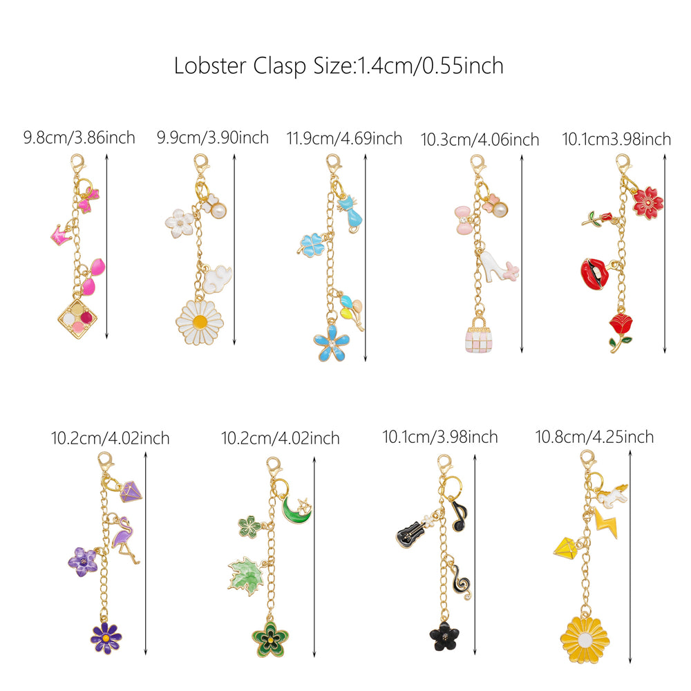 6/9Pcs Lip Balm Charm with Cute Flower Marine Life Cherry Dangle Metal Lip Gloss Keychain for Key Bag Purse Hanging Decor