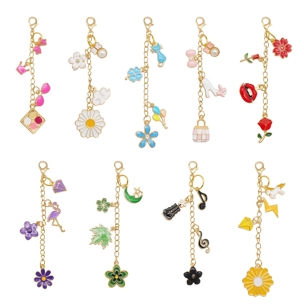 6/9Pcs Lip Balm Charm with Cute Flower Marine Life Cherry Dangle Metal Lip Gloss Keychain for Key Bag Purse Hanging Decor