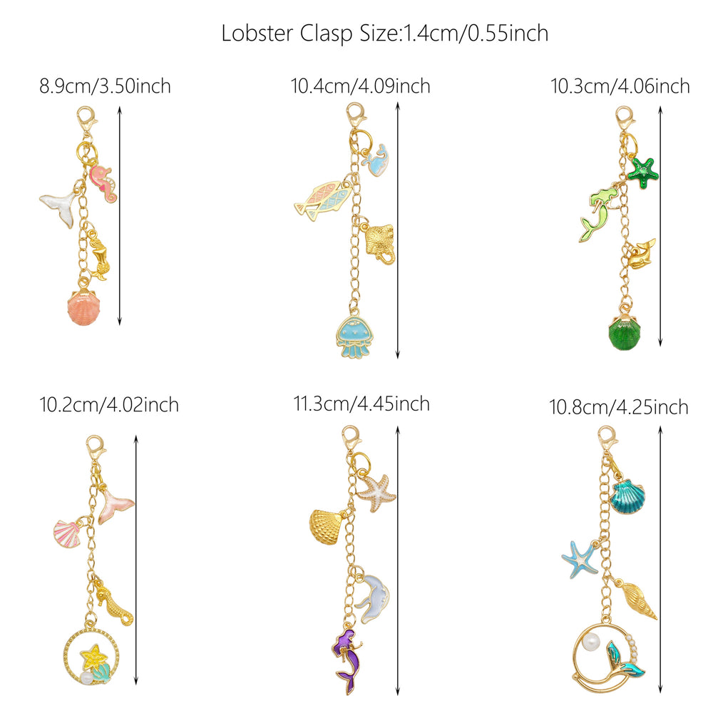 6/9Pcs Lip Balm Charm with Cute Flower Marine Life Cherry Dangle Metal Lip Gloss Keychain for Key Bag Purse Hanging Decor