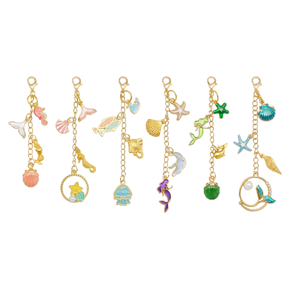 6/9Pcs Lip Balm Charm with Cute Flower Marine Life Cherry Dangle Metal Lip Gloss Keychain for Key Bag Purse Hanging Decor