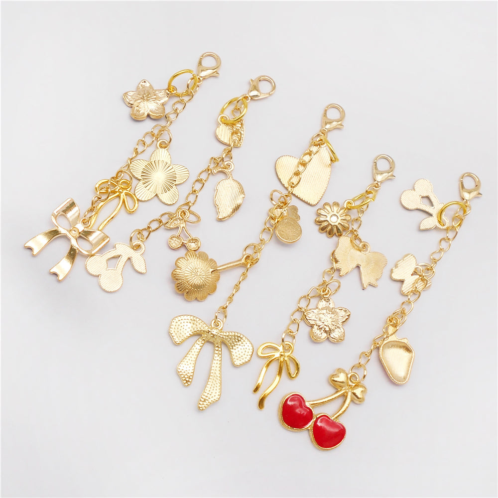 6/9Pcs Lip Balm Charm with Cute Flower Marine Life Cherry Dangle Metal Lip Gloss Keychain for Key Bag Purse Hanging Decor