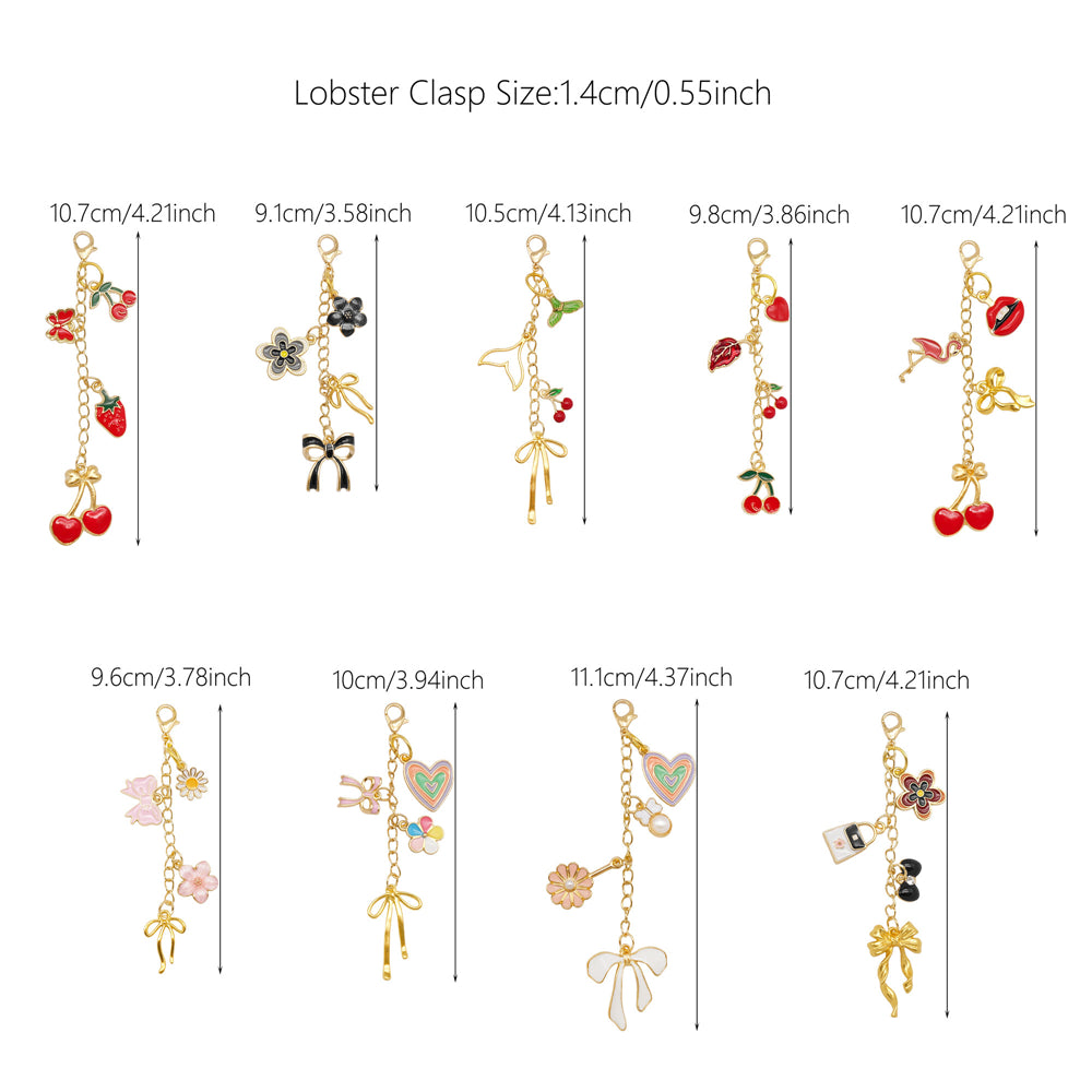 6/9Pcs Lip Balm Charm with Cute Flower Marine Life Cherry Dangle Metal Lip Gloss Keychain for Key Bag Purse Hanging Decor