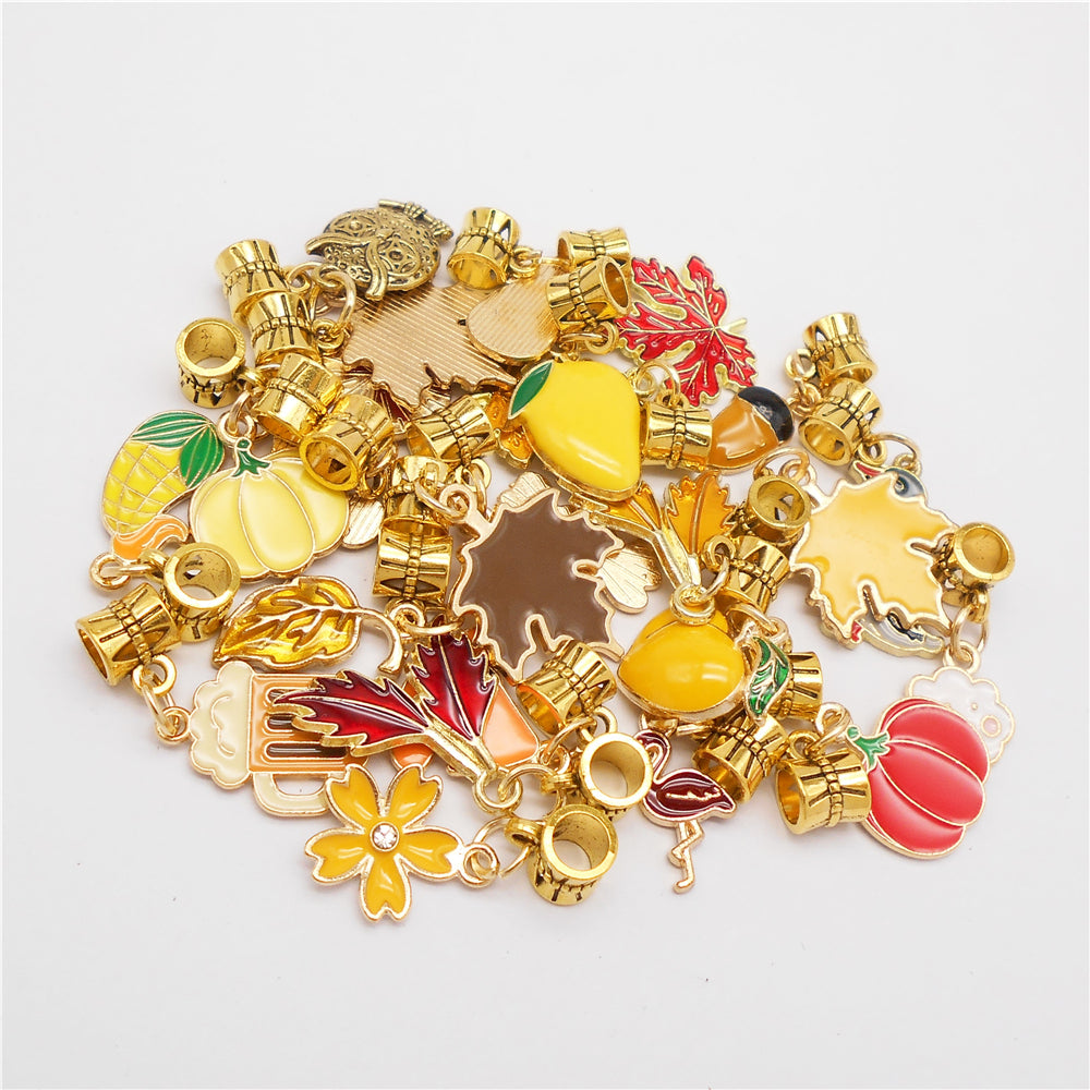 Autumn Series Enamel Charm with Tube Bail Bead-Metal Pendant DIY Jewelry Accessories for Necklace Bracelet Earrings Making