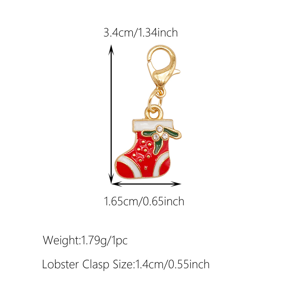 10Pcs Christmas Enamel Charm with Lobster Clasp - Clip-on Pendant Metal for Jewelry DIY, Bag Key Shoelace Hanging Decor, Christmas Tree Decor