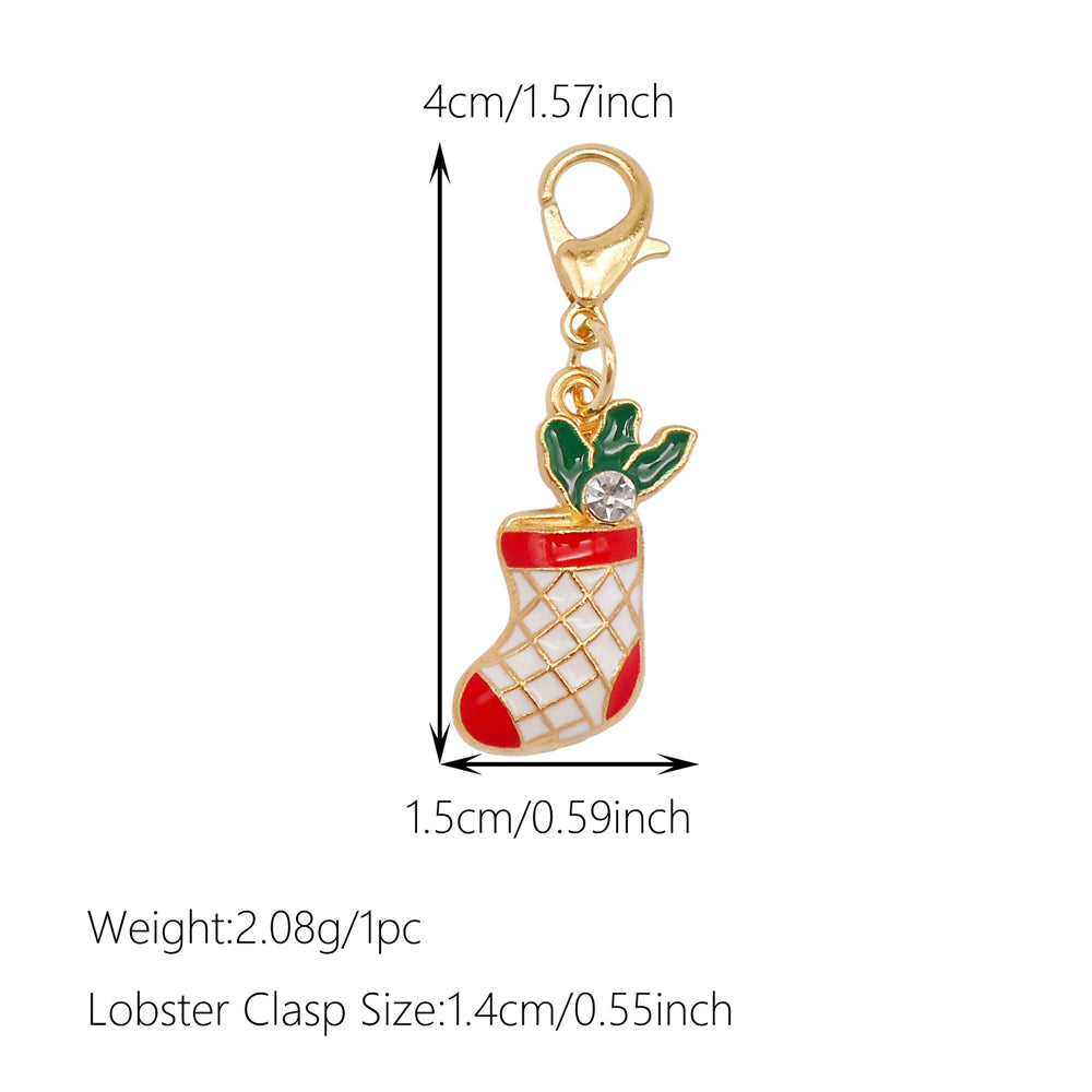 10Pcs Christmas Enamel Charm with Lobster Clasp - Clip-on Pendant Metal for Jewelry DIY, Bag Key Shoelace Hanging Decor, Christmas Tree Decor