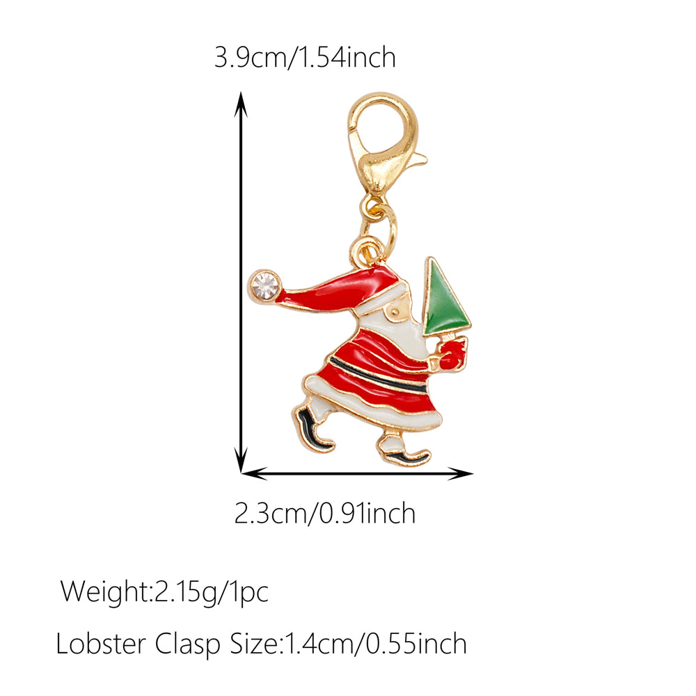 10Pcs Christmas Enamel Charm with Lobster Clasp - Clip-on Pendant Metal for Jewelry DIY, Bag Key Shoelace Hanging Decor, Christmas Tree Decor